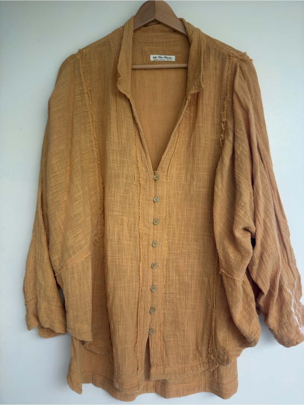 Boho Textured Button-Down Shirt - Mustard